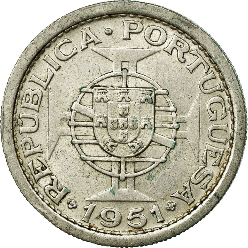 Coin, SAINT THOMAS & PRINCE ISLAND, 5 Escudos, 1951, EF(40-45), Silver, KM:13