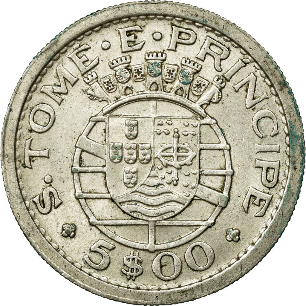 Coin, SAINT THOMAS & PRINCE ISLAND, 5 Escudos, 1951, EF(40-45), Silver, KM:13