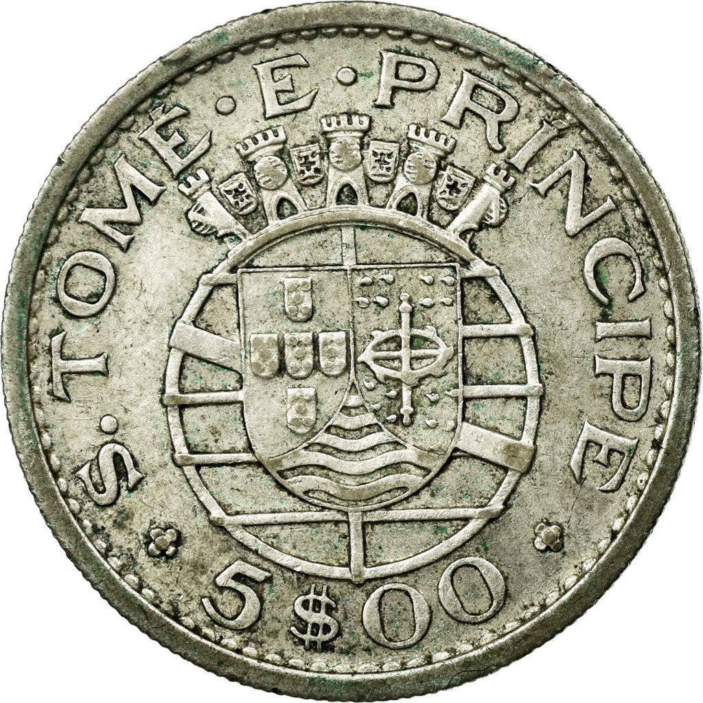 Coin, SAINT THOMAS & PRINCE ISLAND, 5 Escudos, 1962, EF(40-45), Silver, KM:20