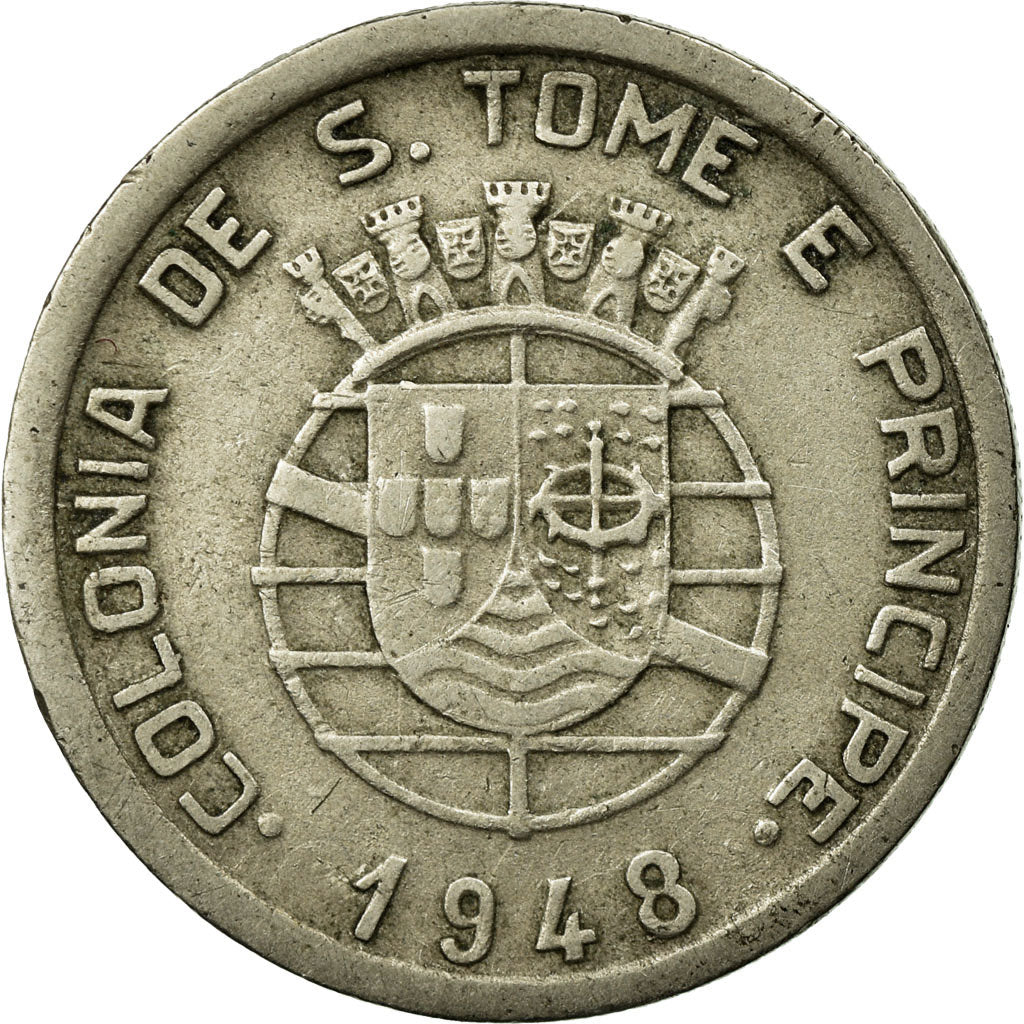 Coin, SAINT THOMAS & PRINCE ISLAND, 50 Centavos, 1948, VF(30-35), Nickel-Bronze