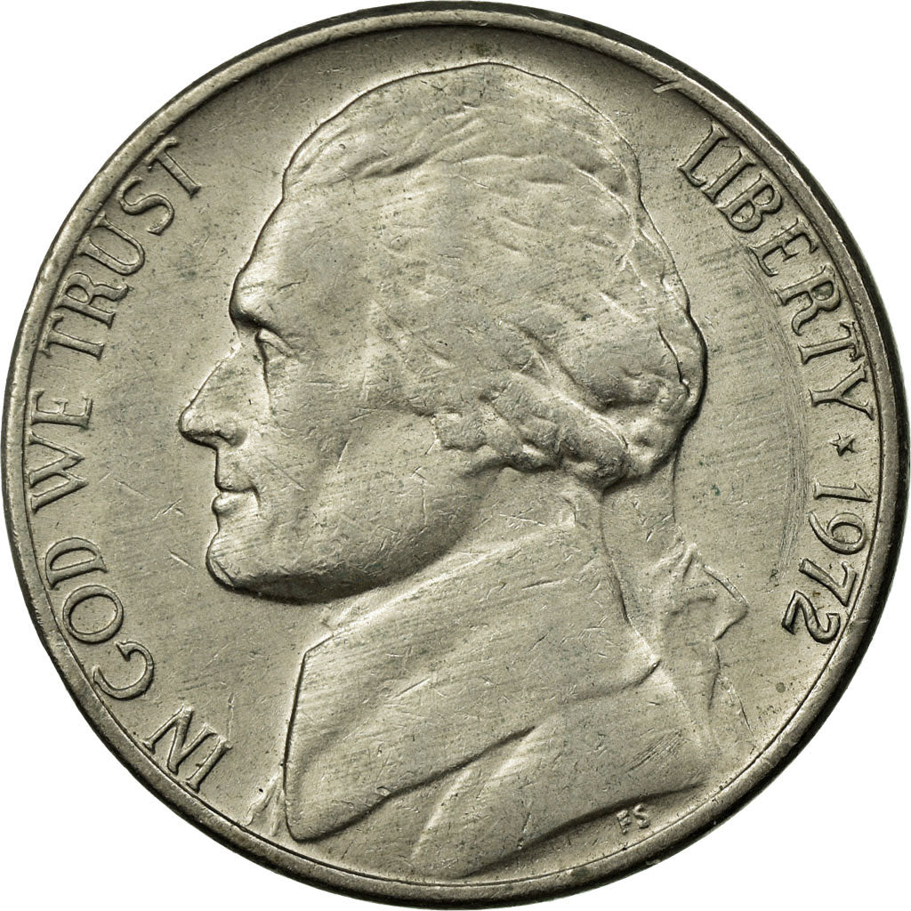 Coin, United States, Jefferson Nickel, 5 Cents, 1972, U.S. Mint, Philadelphia