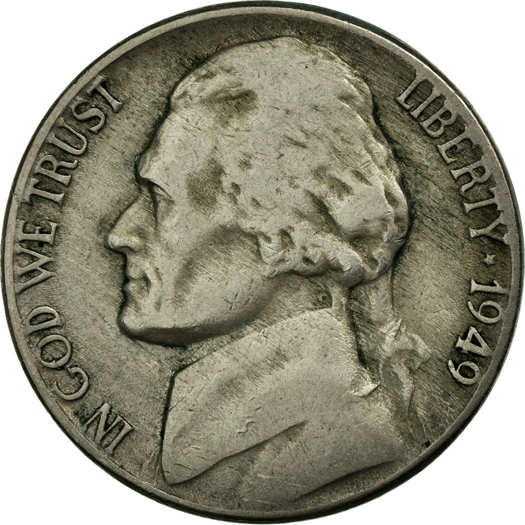 Moeda, Estados Unidos da América, Jefferson Nickel, 5 Cents, 1949, U.S. Mint