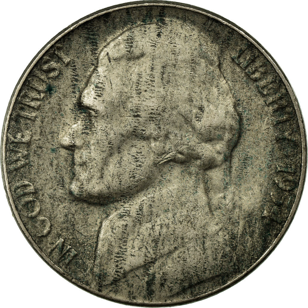 Coin, United States, Jefferson Nickel, 5 Cents, 1954, U.S. Mint, Philadelphia