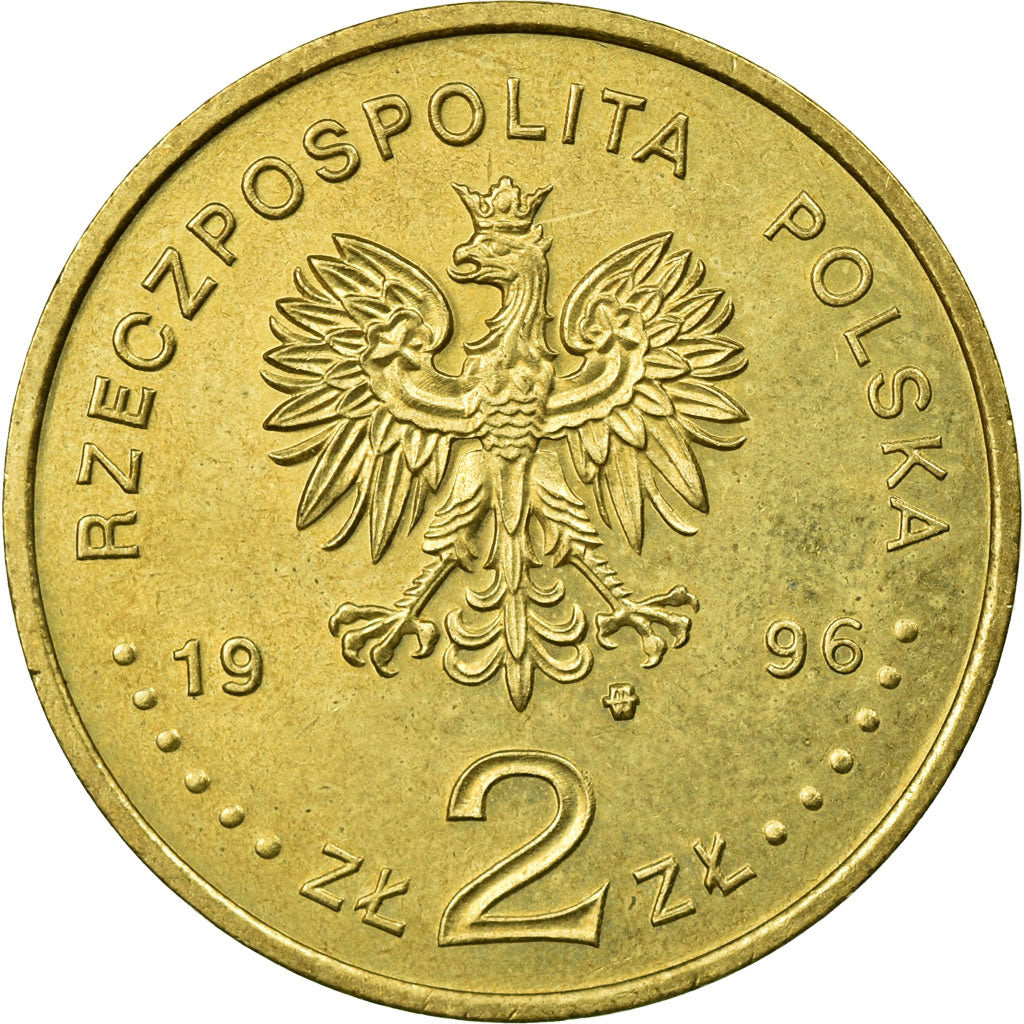 Coin, Poland, 2 Zlote, 1996, EF(40-45), Brass, KM:306