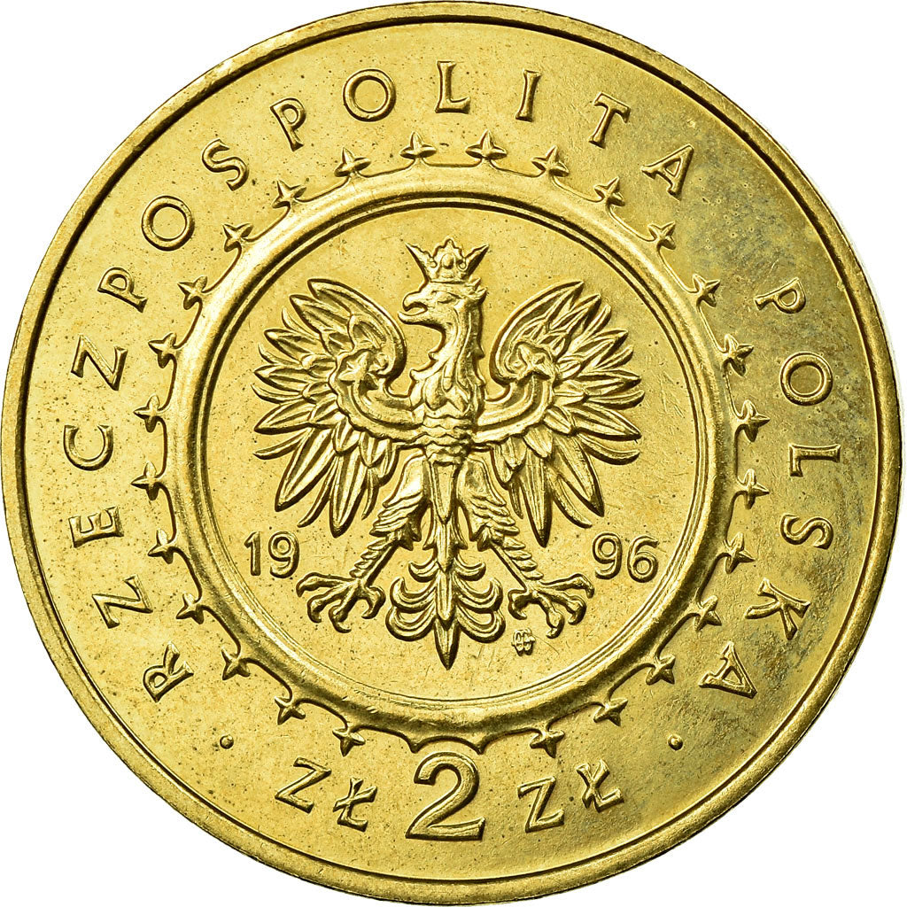 Coin, Poland, 2 Zlote, 1996, EF(40-45), Brass, KM:313