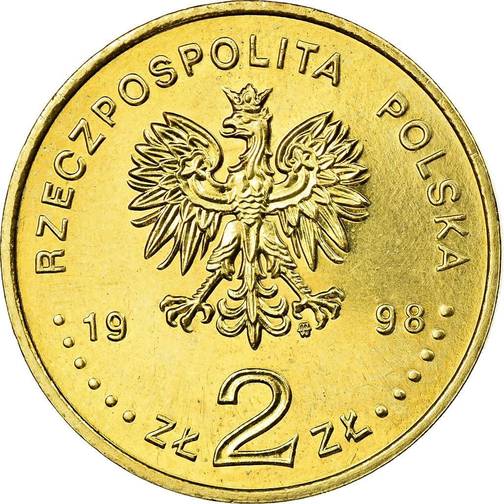 Coin, Poland, 2 Zlote, 1998, EF(40-45), Brass, KM:335