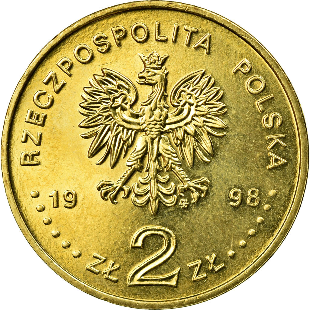 Coin, Poland, 2 Zlote, 1998, EF(40-45), Brass, KM:336