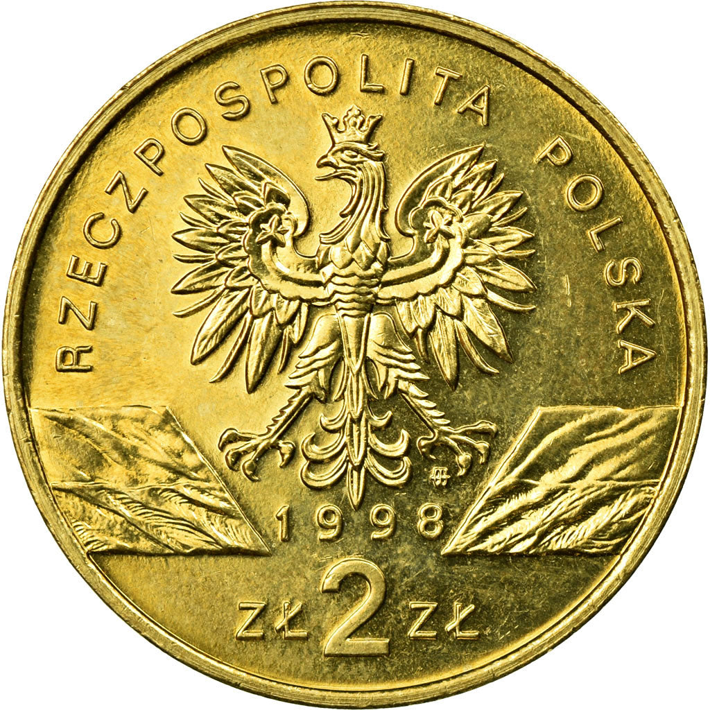 Coin, Poland, 2 Zlote, 1998, EF(40-45), Brass, KM:340