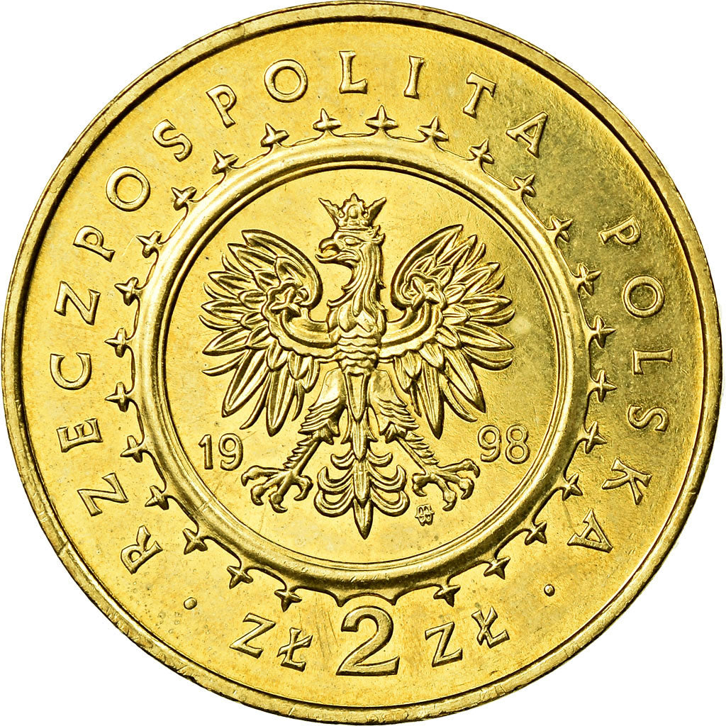 Coin, Poland, 2 Zlote, 1998, EF(40-45), Brass, KM:347