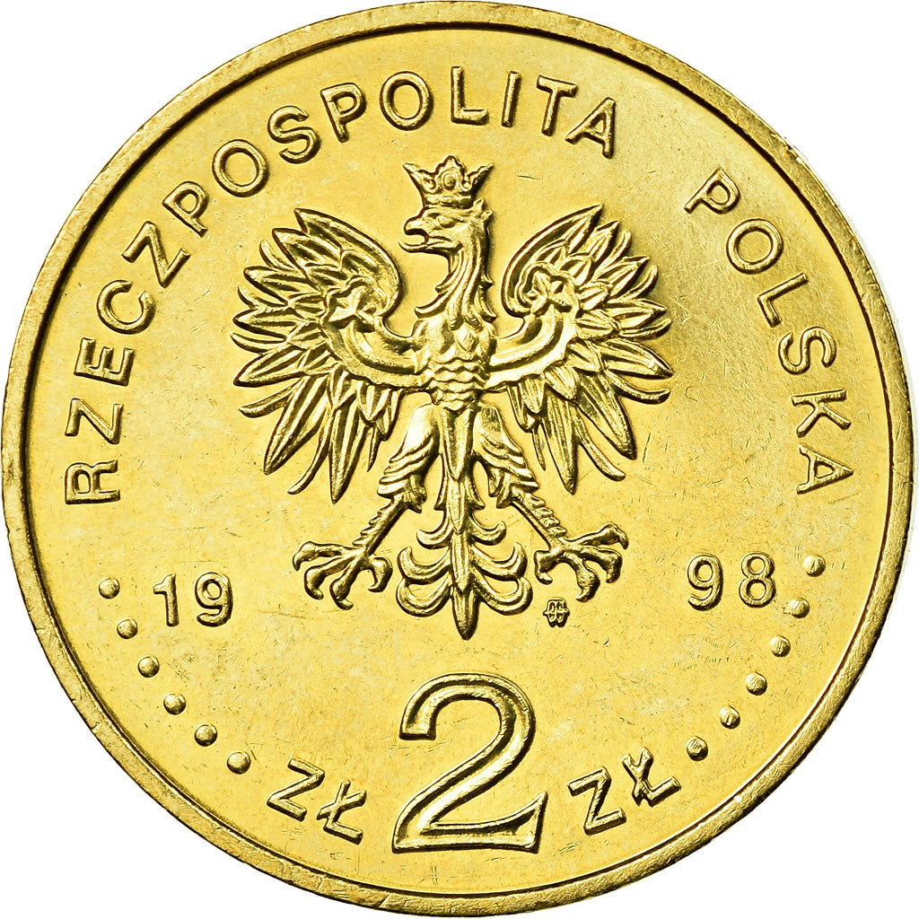 Coin, Poland, 2 Zlote, 1998, EF(40-45), Brass, KM:349