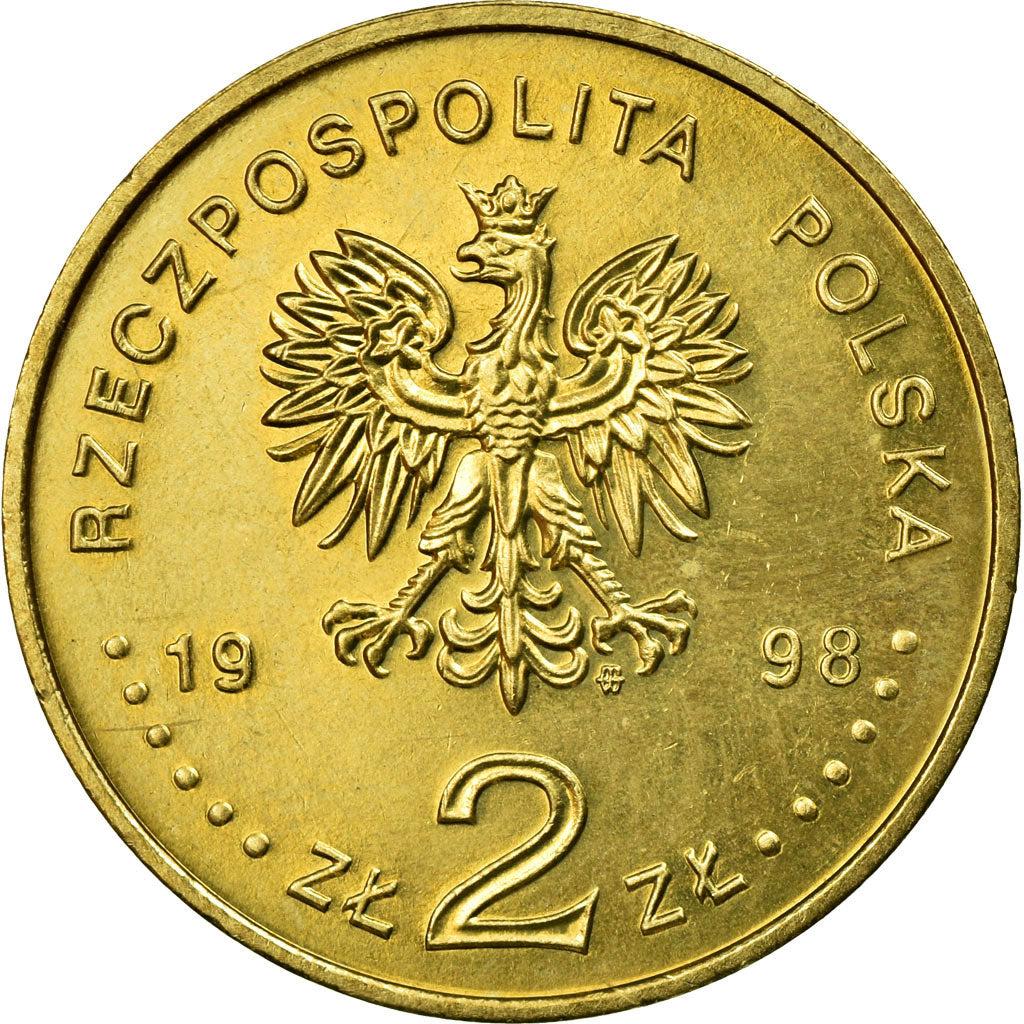 Coin, Poland, 2 Zlote, 1998, EF(40-45), Brass, KM:352
