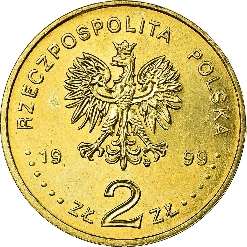 Coin, Poland, 2 Zlote, 1999, EF(40-45), Brass, KM:365