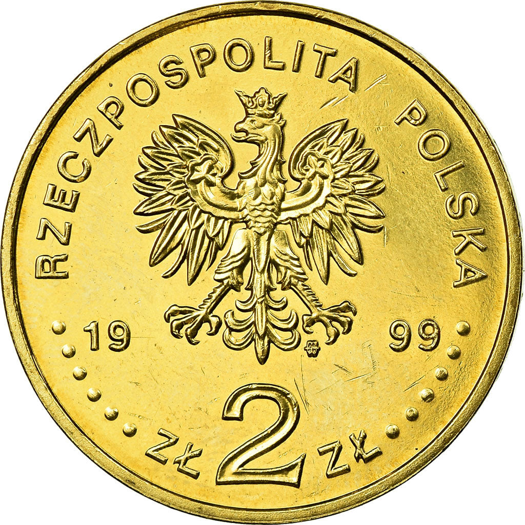 Coin, Poland, 2 Zlote, 1999, EF(40-45), Brass, KM:368