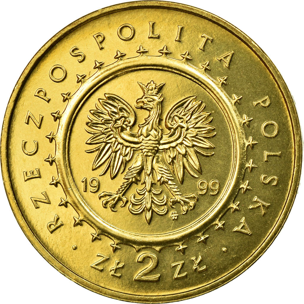 Coin, Poland, 2 Zlote, 1999, EF(40-45), Brass, KM:372