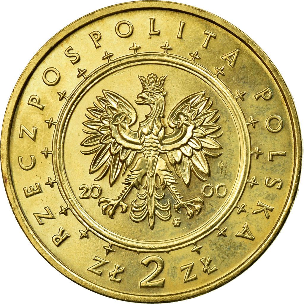Coin, Poland, 2 Zlote, 2000, EF(40-45), Brass, KM:390