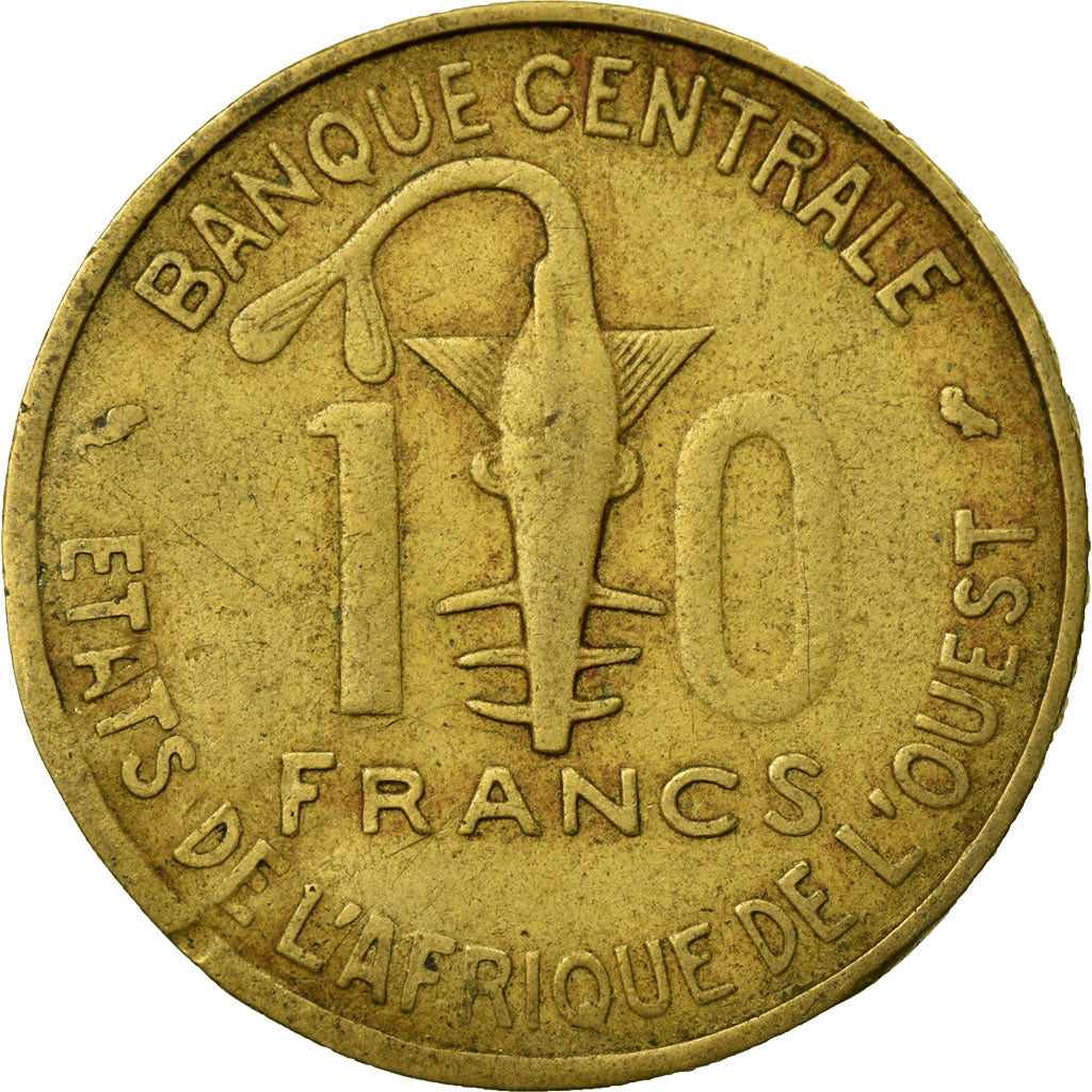 Moneda, Estados del África Occidental, 10 Francs, 1971, BC+, Aluminio - níquel