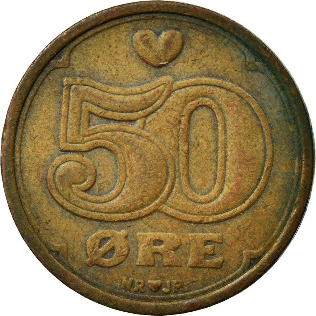 Moneta, Danimarca, Margrethe II, 50 Öre, 1989, BB, Bronzo, KM:866.1