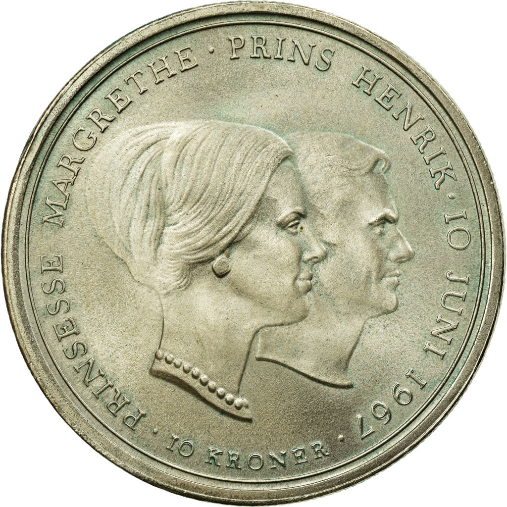 Coin, Denmark, Frederik IX, 10 Kroner, 1967, Copenhagen, EF(40-45), Silver