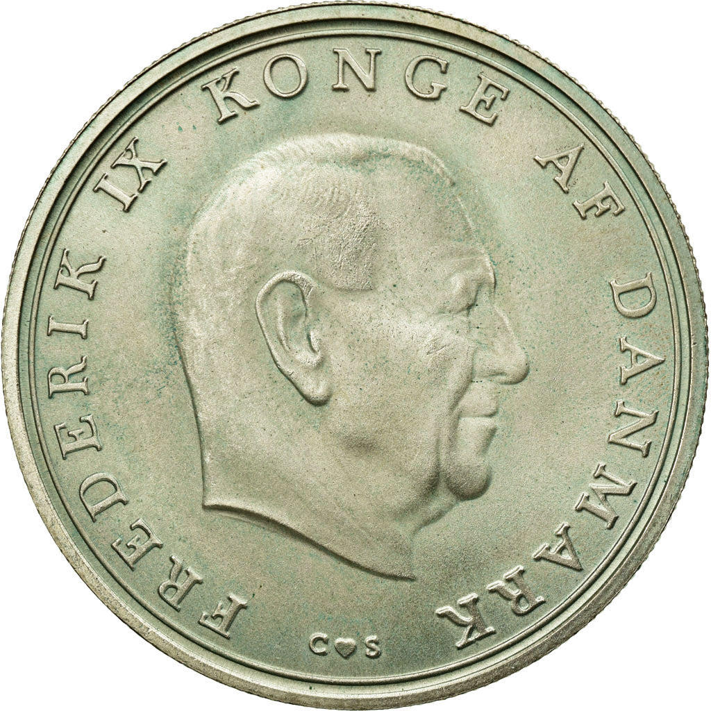 Coin, Denmark, Frederik IX, 10 Kroner, 1968, Copenhagen, AU(55-58), Silver