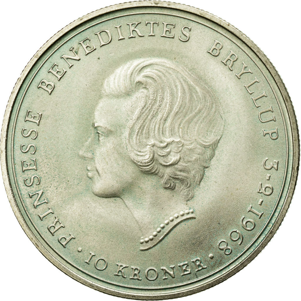 Coin, Denmark, Frederik IX, 10 Kroner, 1968, Copenhagen, AU(55-58), Silver
