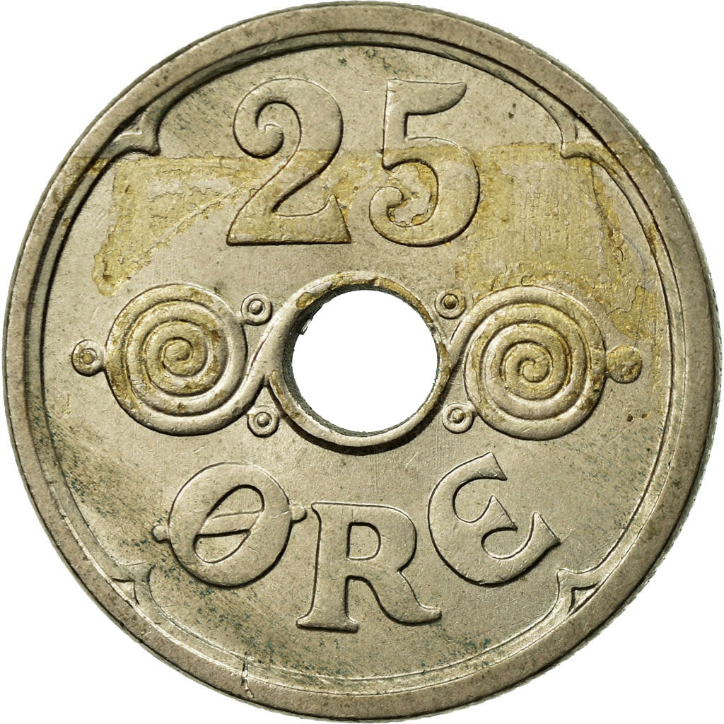 Moneta, Danimarca, Christian X, 25 Öre, 1947, Copenhagen, BB, Rame-nichel