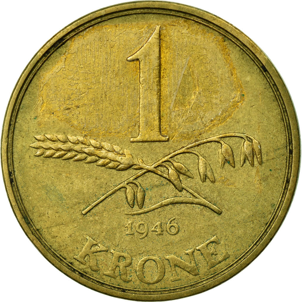 Munten, Denemarken, Christian X, Krone, 1946, Copenhagen, ZF, Aluminum-Bronze