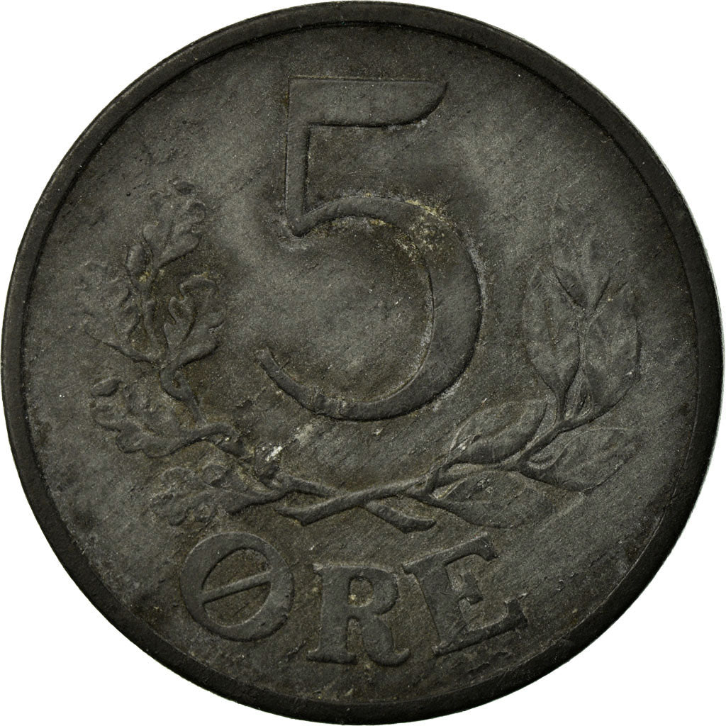 Moneta, Danimarca, Christian X, 5 Öre, 1943, Copenhagen, MB, Zinco, KM:834a