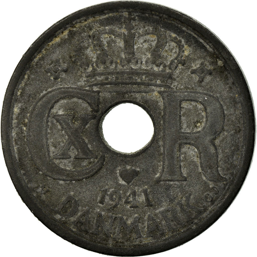 Coin, Denmark, Christian X, 25 Öre, 1941, Copenhagen, VF(20-25), Zinc