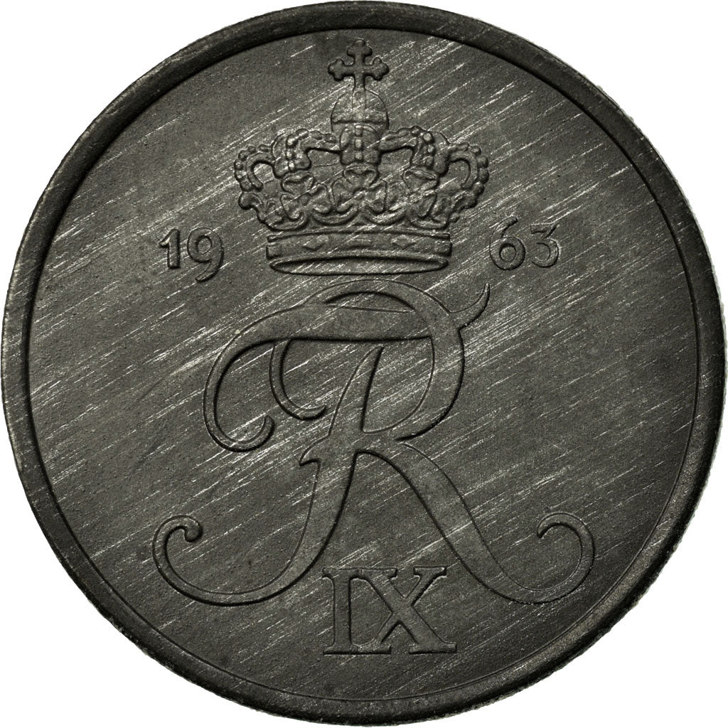 Munten, Denemarken, Frederik IX, 5 Öre, 1963, Copenhagen, FR+, Zinc, KM:843.2