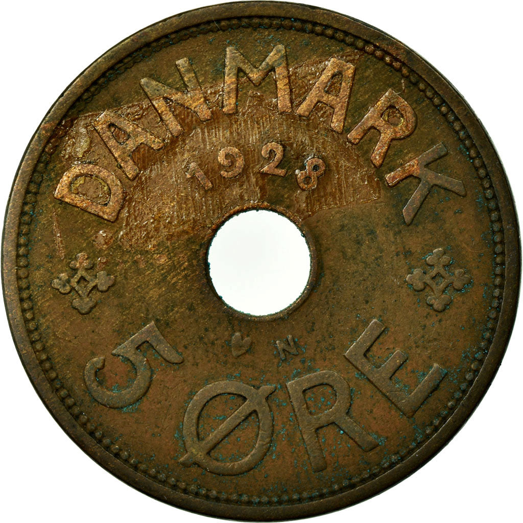Munten, Denemarken, Christian X, 5 Öre, 1928, Copenhagen, FR+, Bronze, KM:828.2