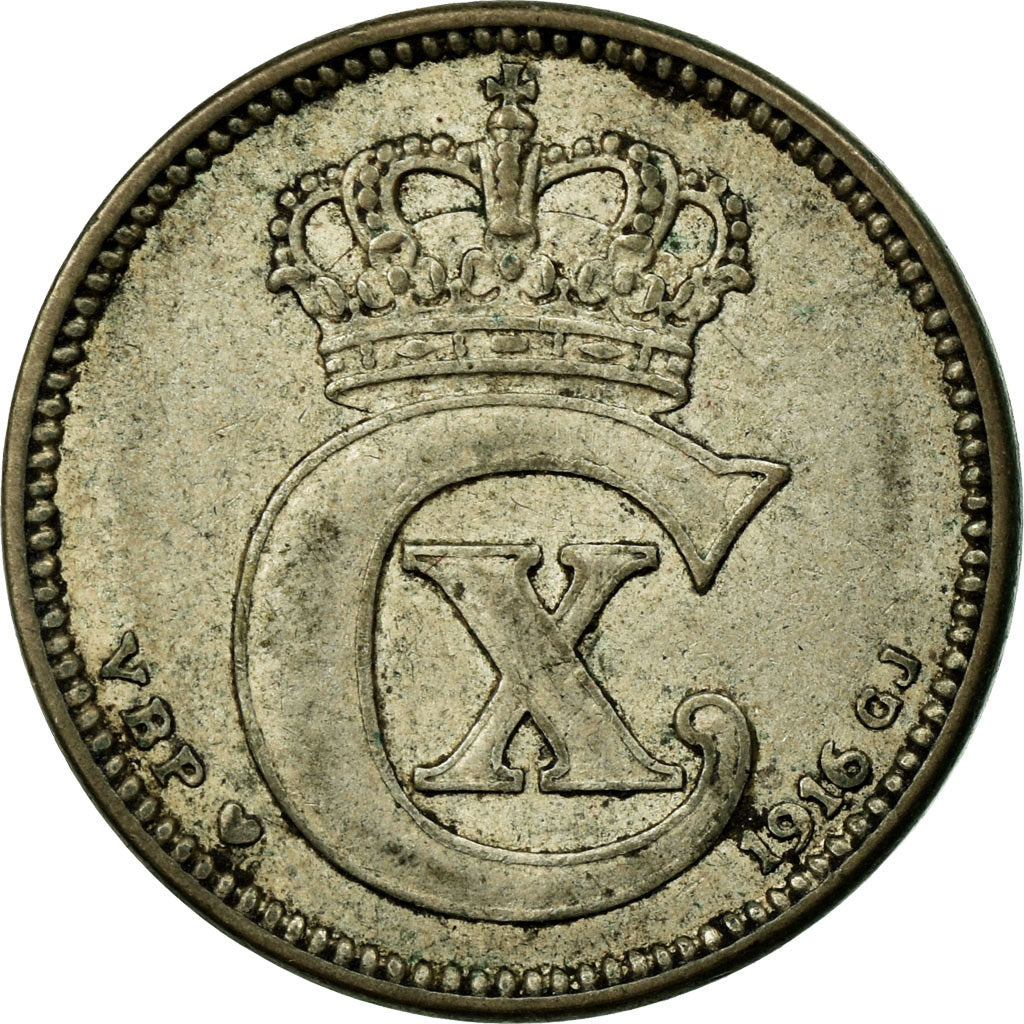 Coin, Denmark, Christian X, 25 Öre, 1916, Copenhagen, VF(30-35), Silver
