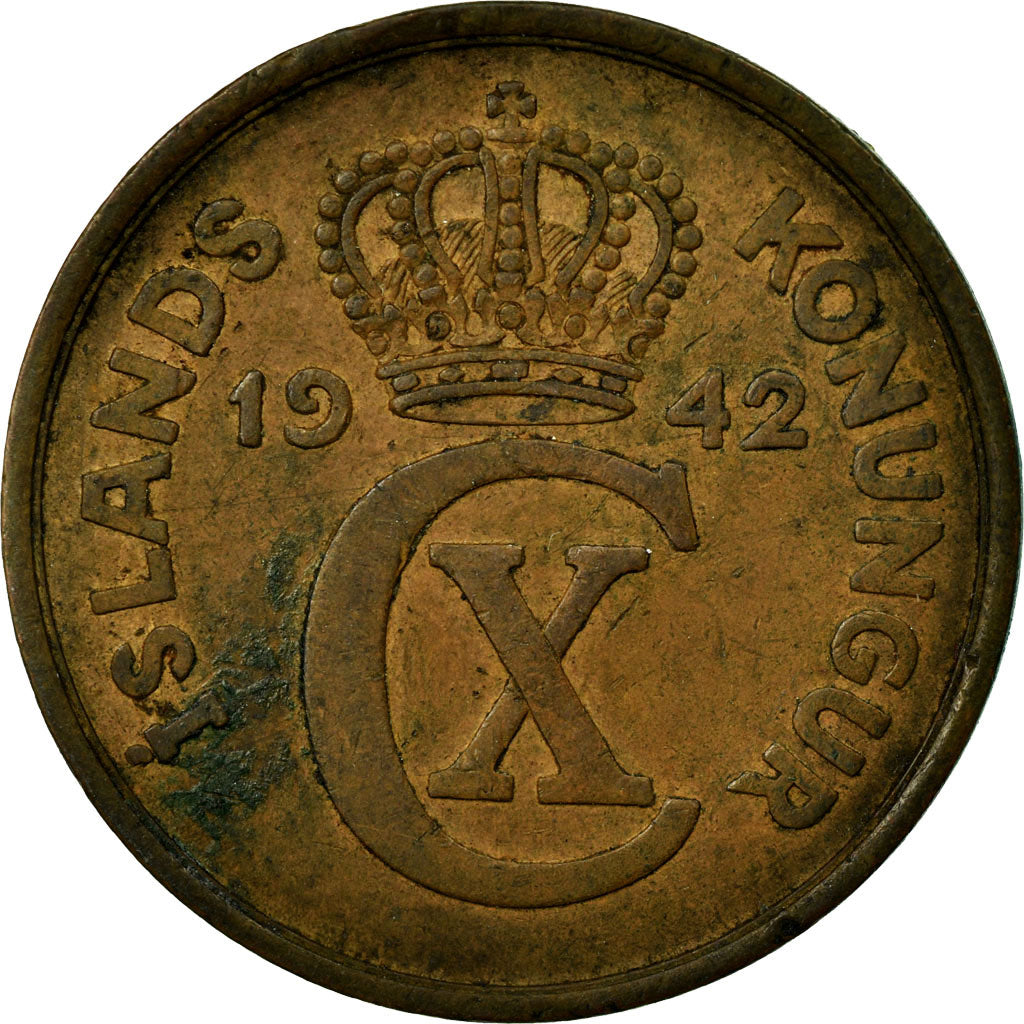 Coin, Iceland, Christian X, 5 Aurar, 1942, London, VF(30-35), Bronze, KM:7.2