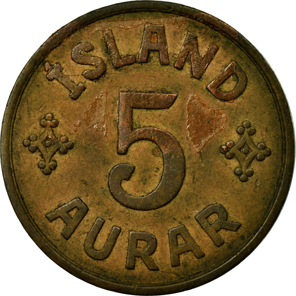 Coin, Iceland, Christian X, 5 Aurar, 1942, London, VF(30-35), Bronze, KM:7.2