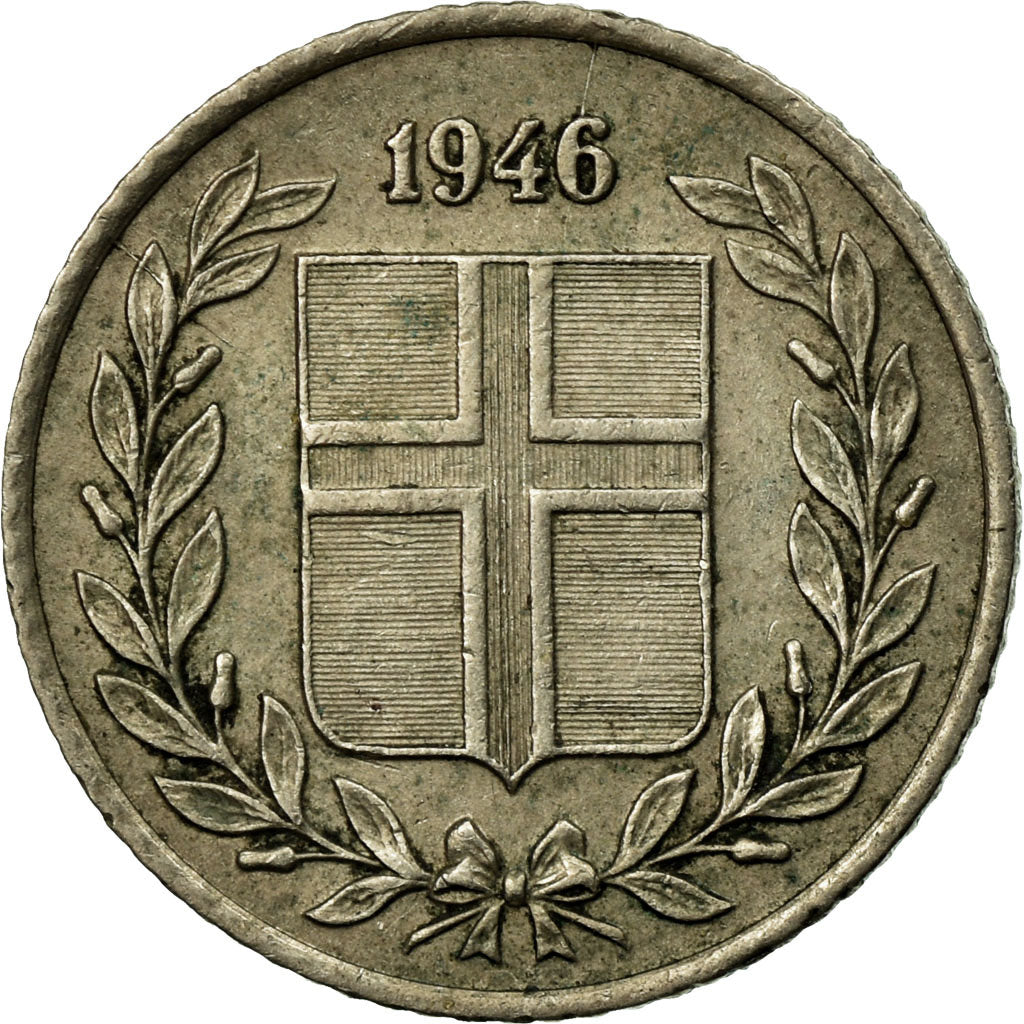 Moneta, Islandia, 10 Aurar, 1946, VF(30-35), Miedź-Nikiel, KM:10