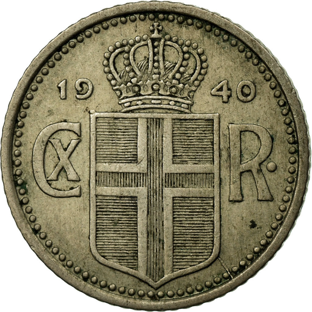 Coin, Iceland, Christian X, 10 Aurar, 1940, London, EF(40-45), Copper-nickel