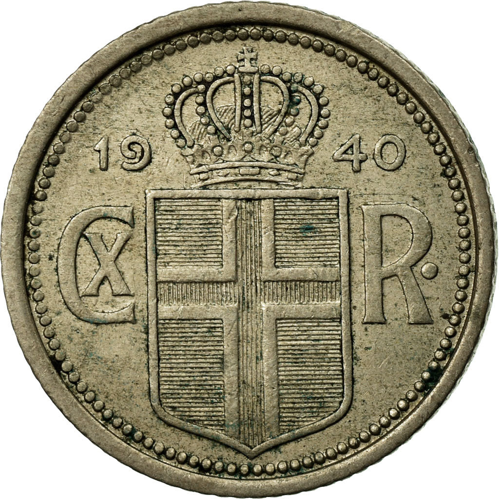 Coin, Iceland, Christian X, 25 Aurar, 1940, London, EF(40-45), Copper-nickel