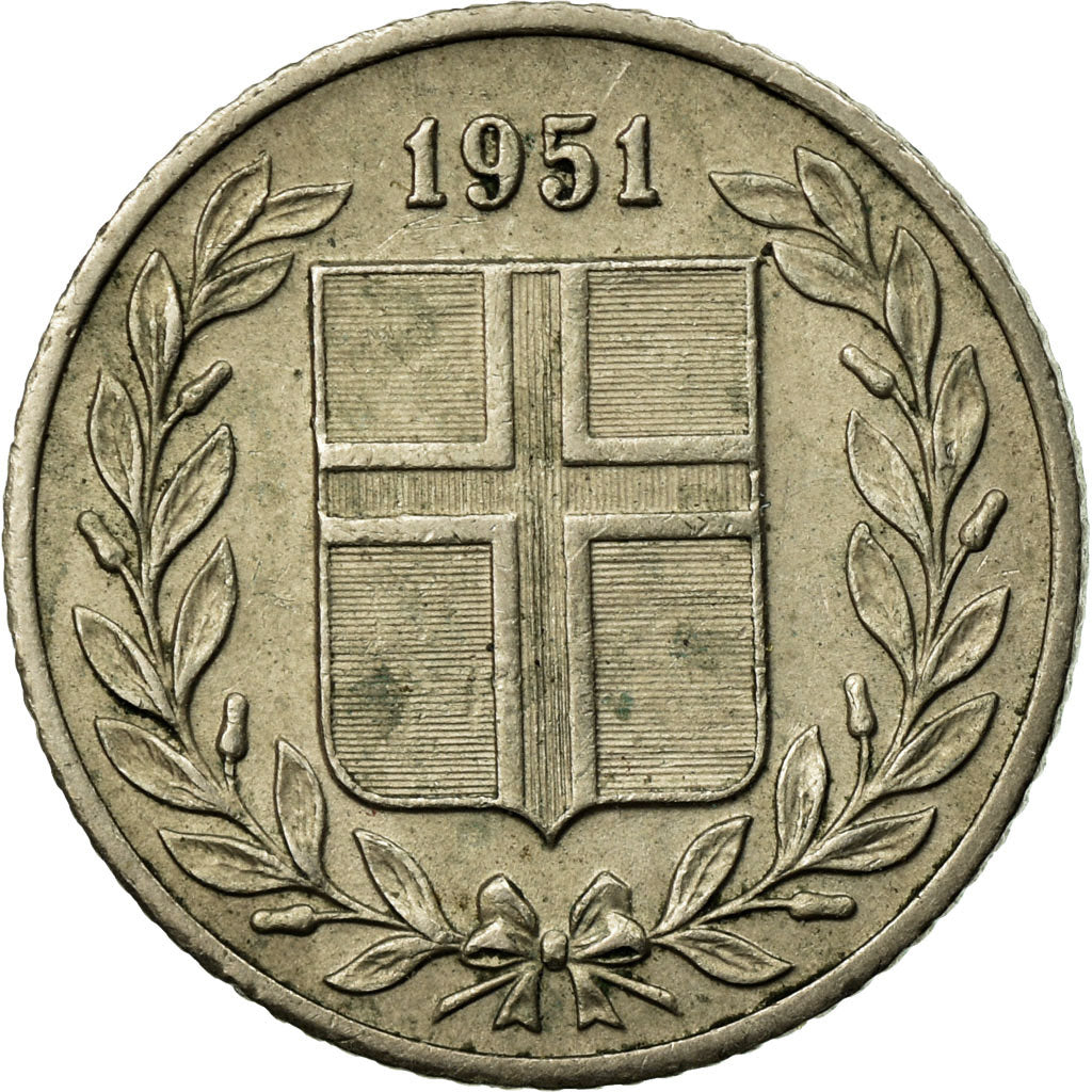 Coin, Iceland, 25 Aurar, 1951, EF(40-45), Copper-nickel, KM:11