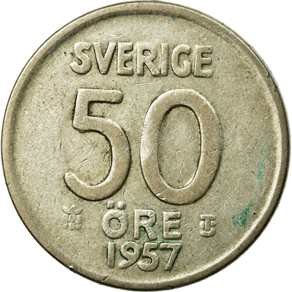Moeda, Suécia, Gustaf VI, 50 Öre, 1957, EF(40-45), Prata, KM:825