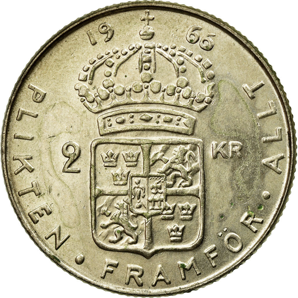 Coin, Sweden, Gustaf VI, 2 Kronor, 1966, EF(40-45), Silver, KM:827