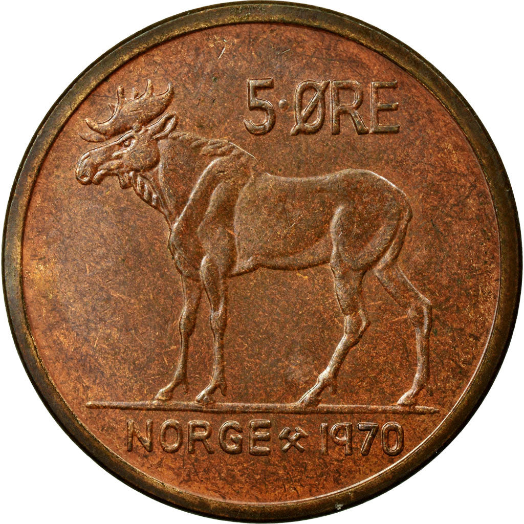 Coin, Norway, Olav V, 5 Öre, 1970, EF(40-45), Bronze, KM:405