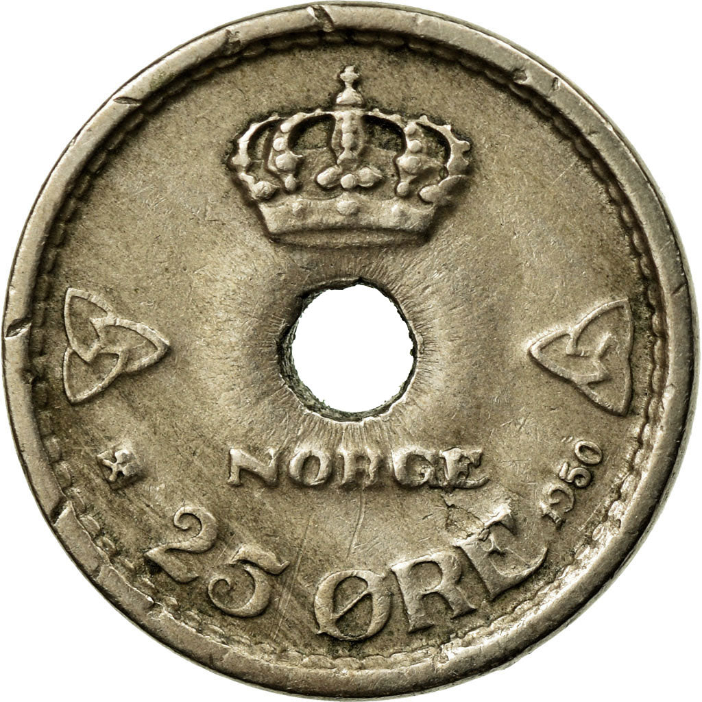 Coin, Norway, Haakon VII, 25 Öre, 1950, EF(40-45), Copper-nickel, KM:384
