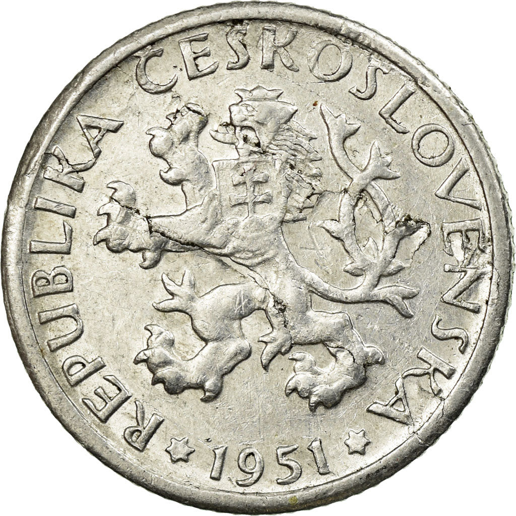Coin, Czechoslovakia, Koruna, 1951, EF(40-45), Aluminum, KM:22