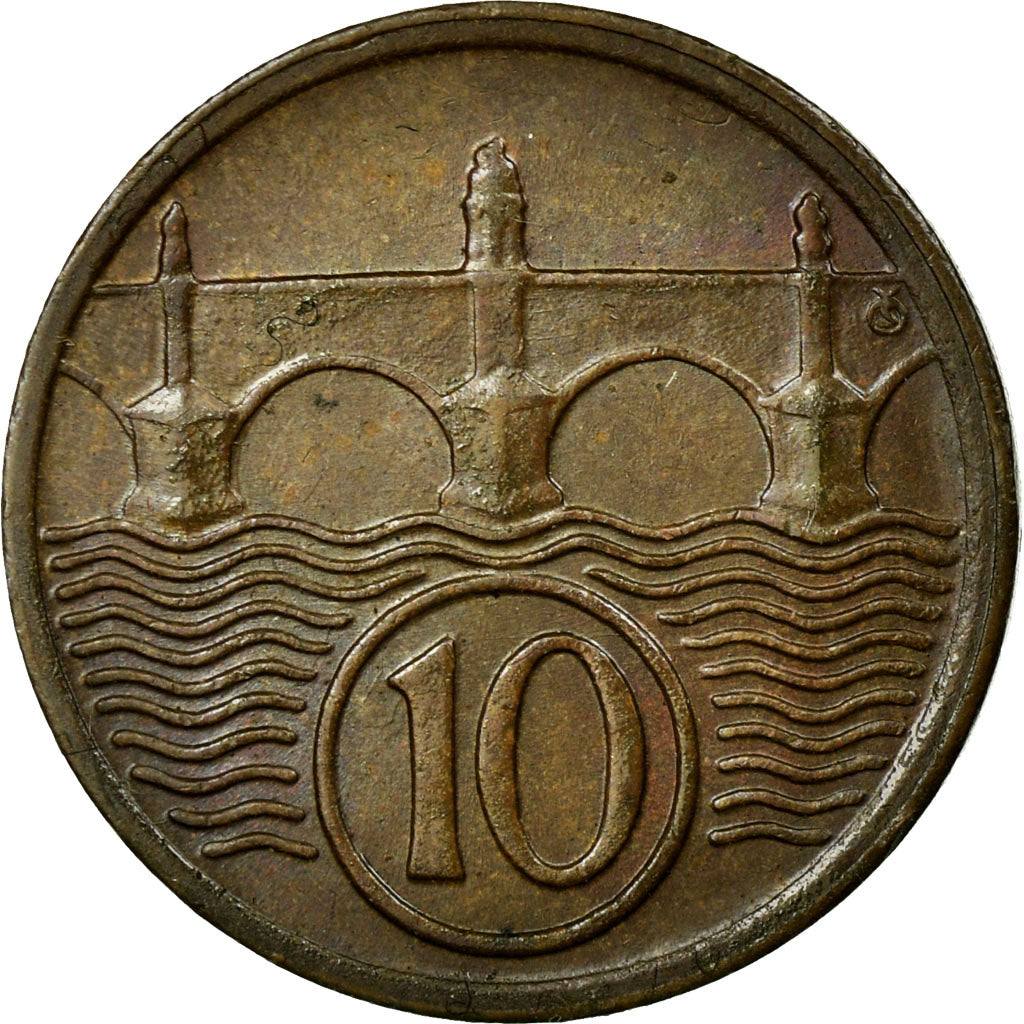Moneta, Cecoslovacchia, 10 Haleru, 1925, MB+, Bronzo, KM:3