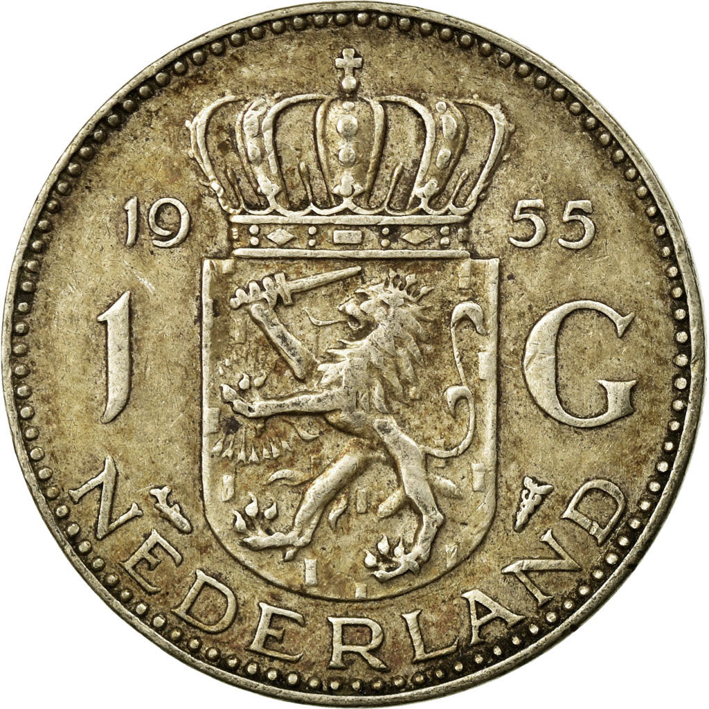 Coin, Netherlands, Juliana, Gulden, 1955, EF(40-45), Silver, KM:184