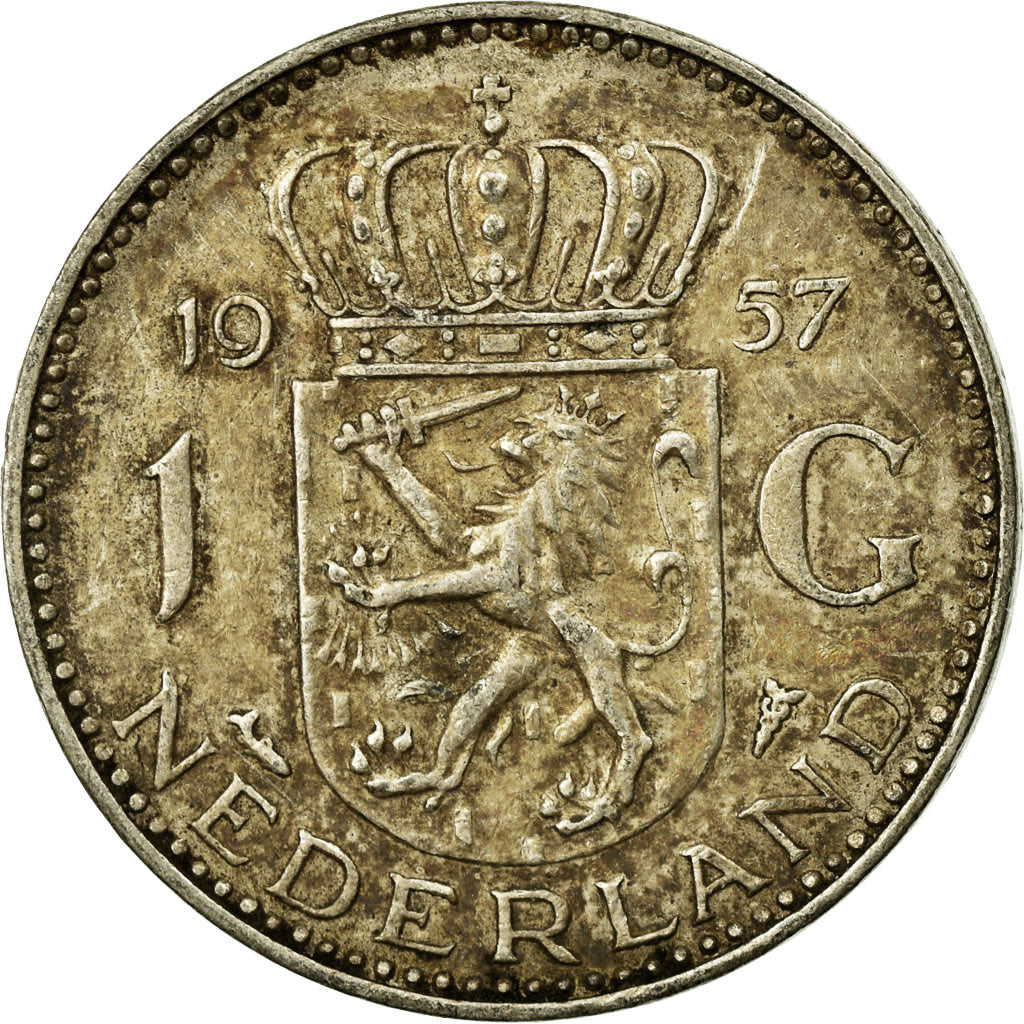 Coin, Netherlands, Juliana, Gulden, 1957, EF(40-45), Silver, KM:184