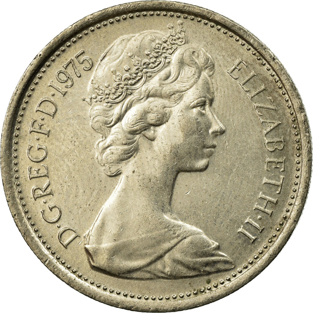 Coin, Great Britain, Elizabeth II, 5 New Pence, 1975, AU(55-58), Copper-nickel
