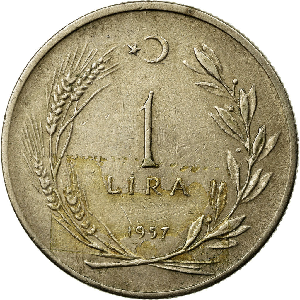 Coin, Turkey, Lira, 1957, EF(40-45), Copper-nickel, KM:889