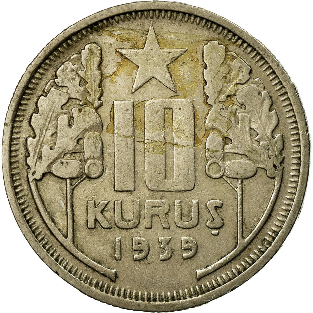 Coin, Turkey, 10 Kurus, 1939, EF(40-45), Copper-nickel, KM:863
