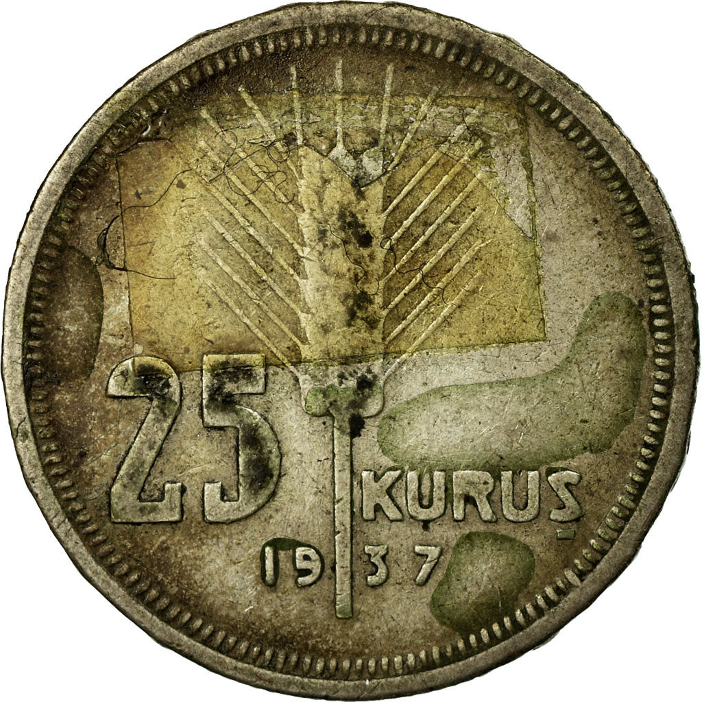 Coin, Turkey, 25 Kurus, 1937, VF(30-35), Silver, KM:864