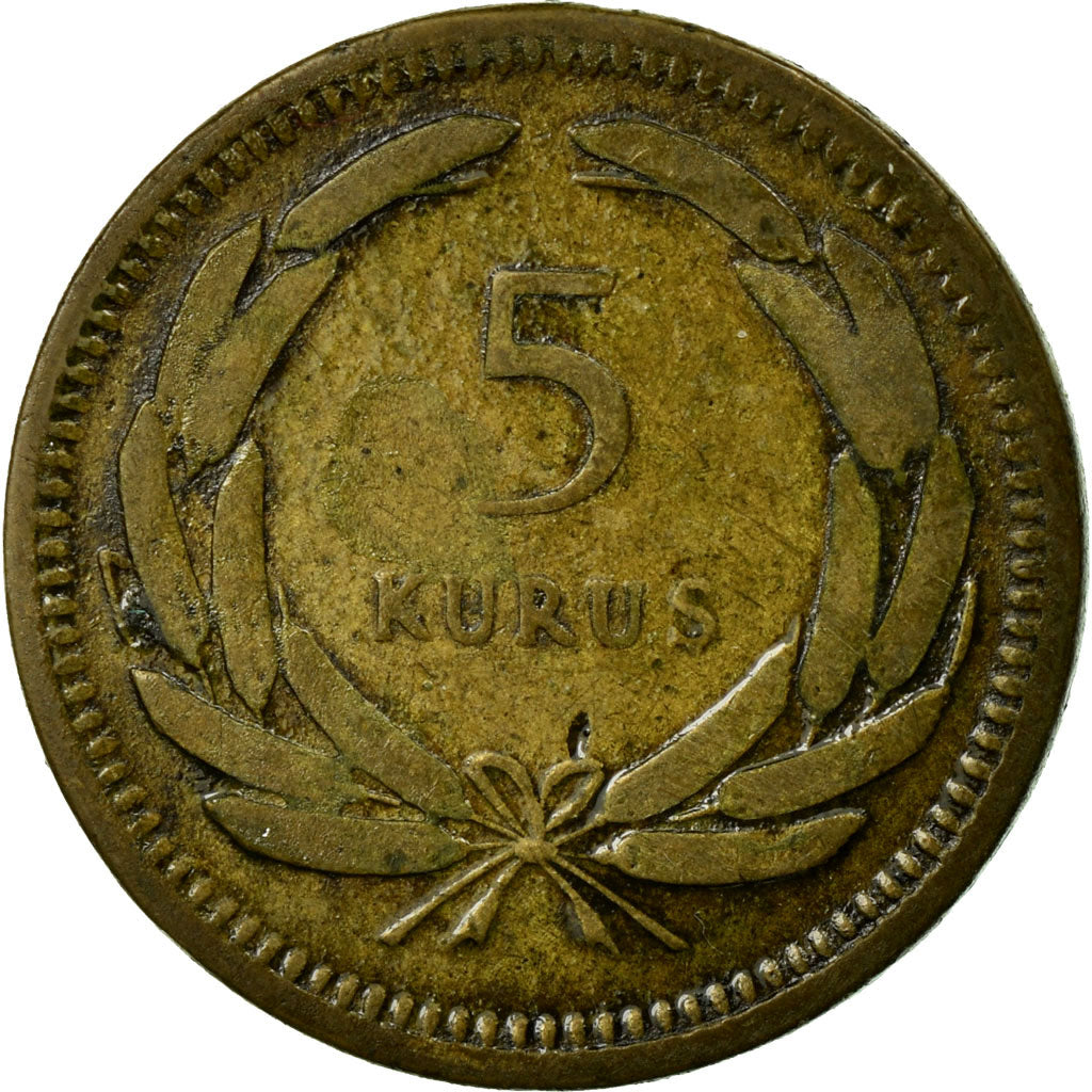 Moneda, Turquía, 5 Kurus, 1950, BC+, Latón, KM:887